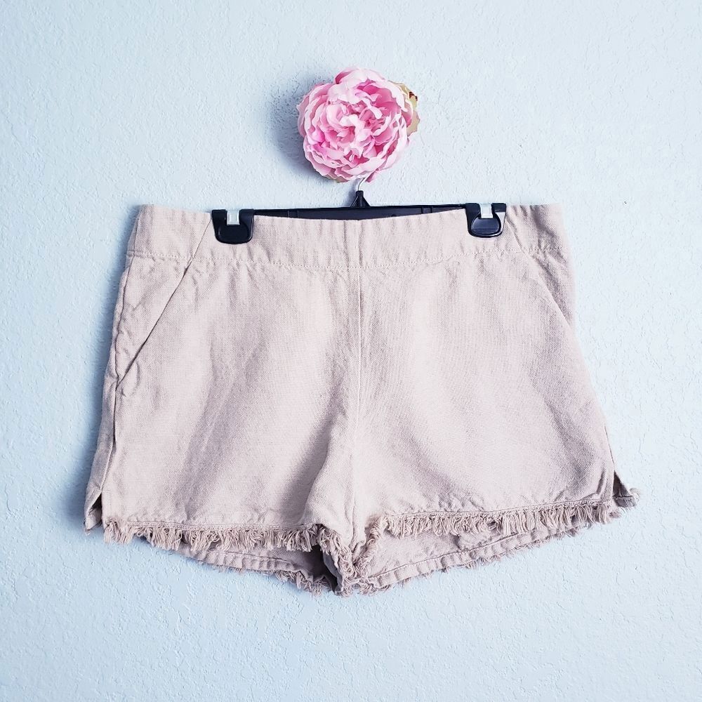 LOFT Tan Neutral Linen Raw Hem Rivieria Shorts